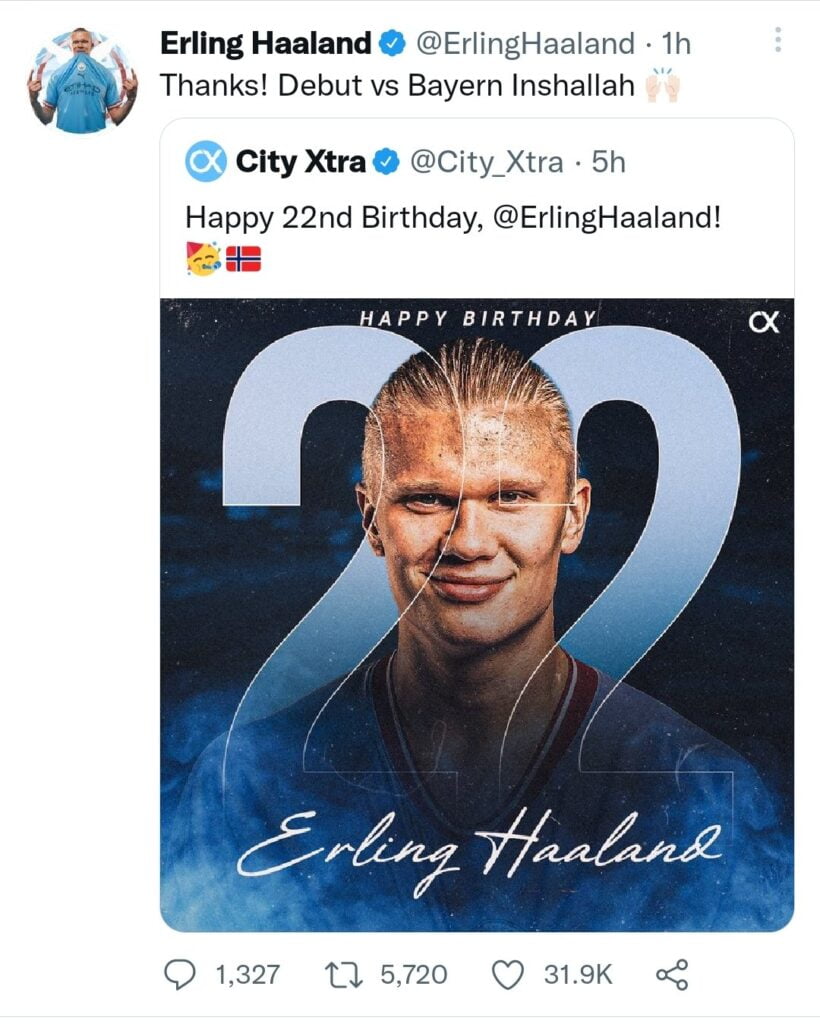Twitter birthday poster featuring a football player in a blue jersey with a large '22' over his portrait and 'Happy Birthday' text.