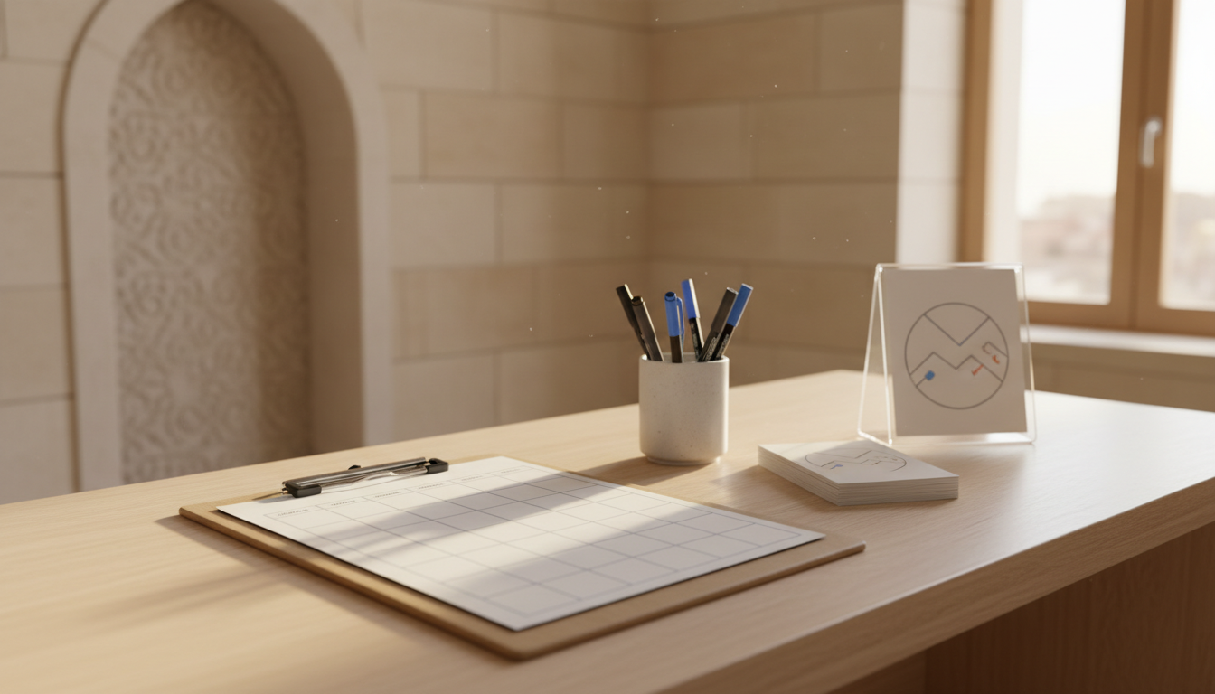 Organized mosque volunteer scheduling clipboard and community service desk