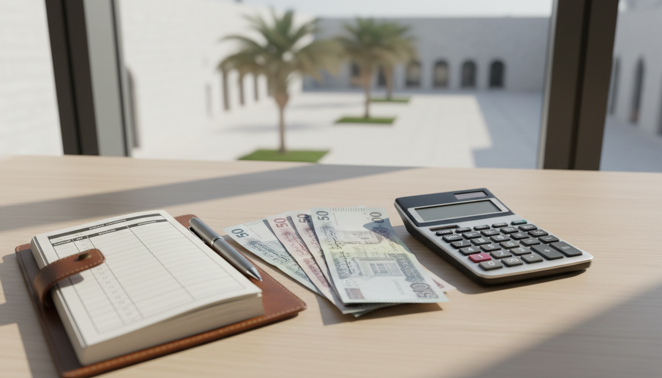 उमरा यात्रा मार्गदर्शिका: travel budget notebook calculator and Saudi riyal notes